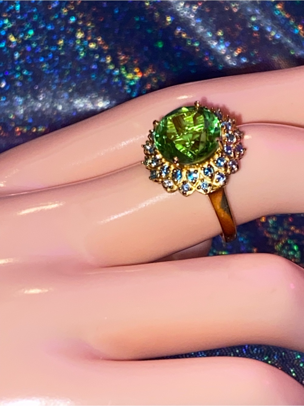 New, Chartreuse Quartz(triplet) Signity Ice Blue Paraiba Topaz 5.90 ctw 18K YGP